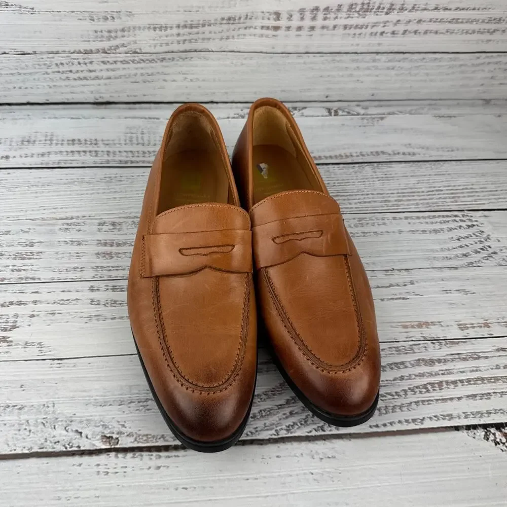 Bruno Magli Ricci Penny Mens Sz 9.5 Loafers Cognac Brown Leather - WORN ONCE